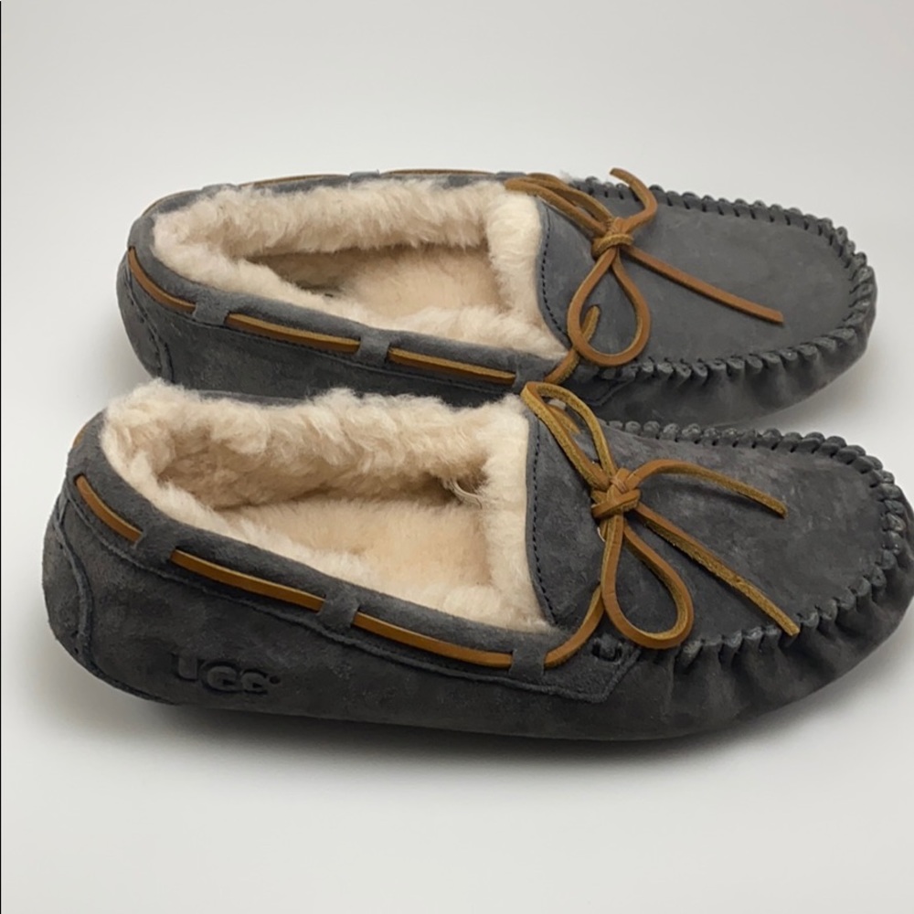 UGG DAKOTA SUEDE SHEARLING SLIPPERS GRAY